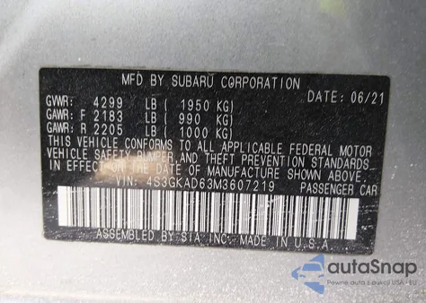 2021 Subaru Impreza Premium z USA, uszkodzony, nr VIN 4S3GKAD63M3607219